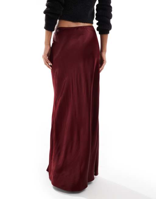 Miss Selfridge satin bias cut maxi skirt in burgundy