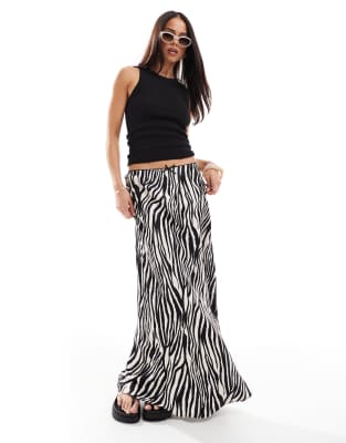 satin bias cut maxi skirt in zebra-Multi