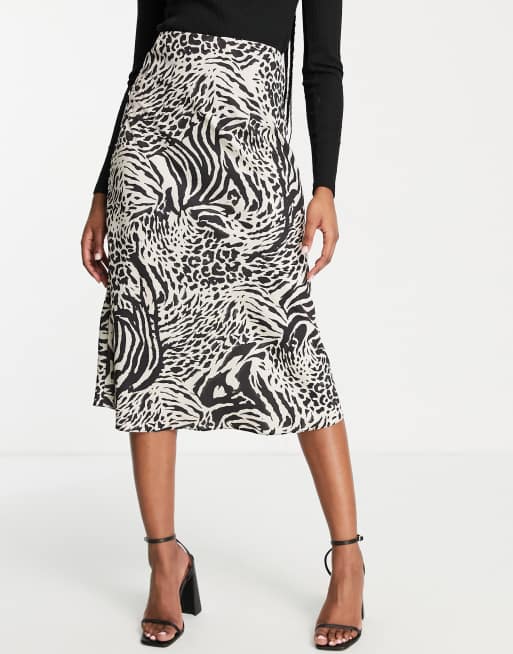 Miss Selfridge satin bias cut midi skirt in animal print | ASOS