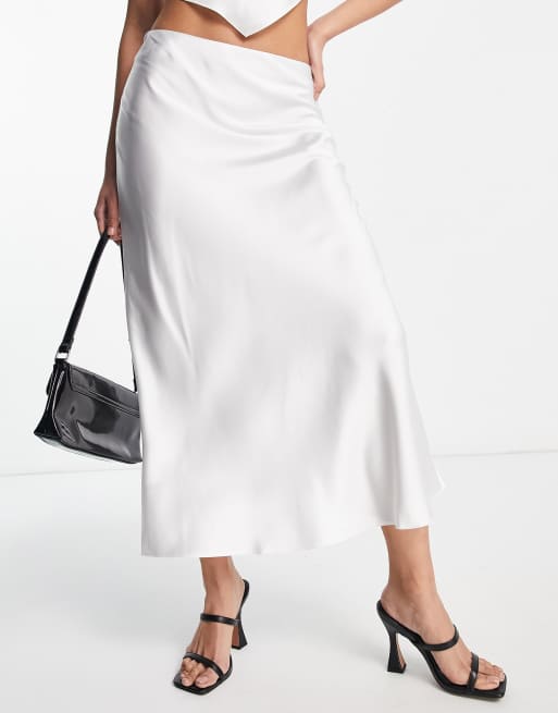 White satin bias 2025 cut midi skirt