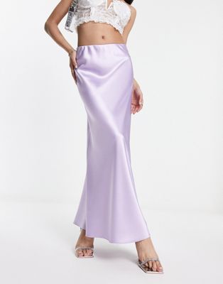 Miss Selfridge satin bias maxi skirt in lilac - ASOS Price Checker