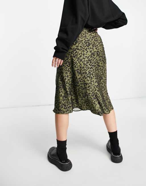 Khaki leopard print outlet midi skirt