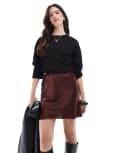 [Miss Selfridge] Miss Selfridge satin bias mini skirt with bow in chocolate-Brown XS Chocolate
