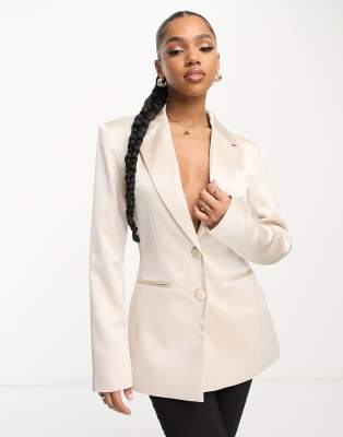 Miss Selfridge satin blazer co-ord in champagne