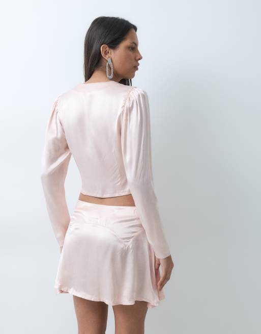 Miss Selfridge satin button through puff sleeve blouse co-ord, 5 of 5