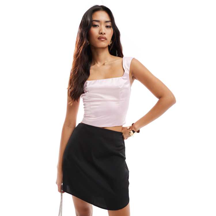 Miss Selfridge satin cap sleeve tie back corset top co ord in