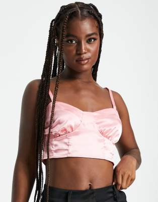 Missguided, Petite Printed Satin Bralet, Multi