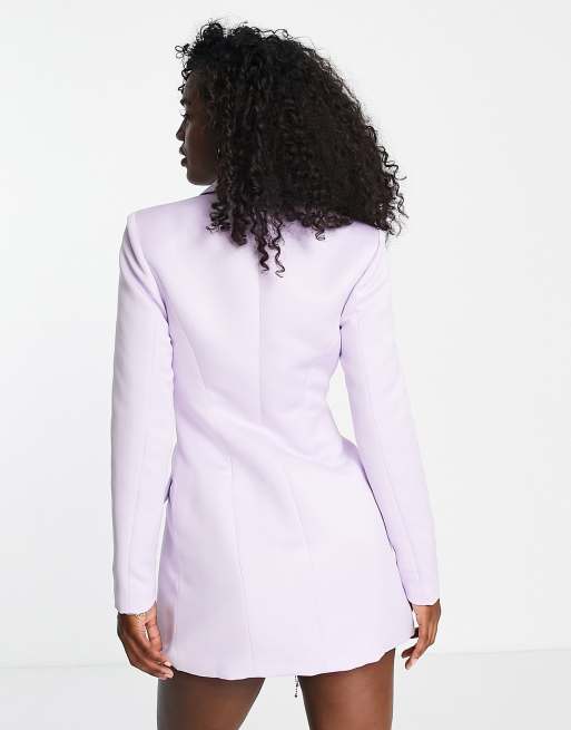 Miss Selfridge satin diamonte fringe blazer dress in lilac, 2 of 4