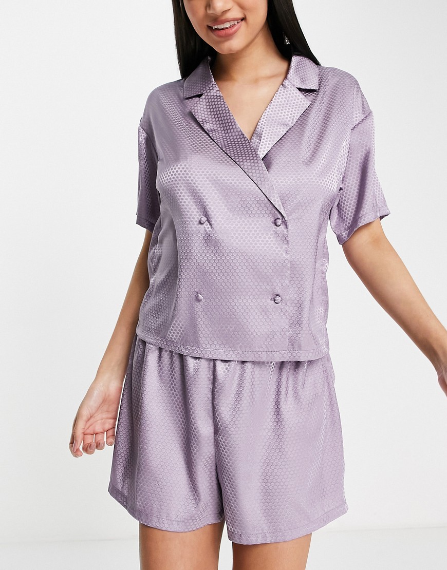 Miss Selfridge satin double breasted short and top pajama set-Purple