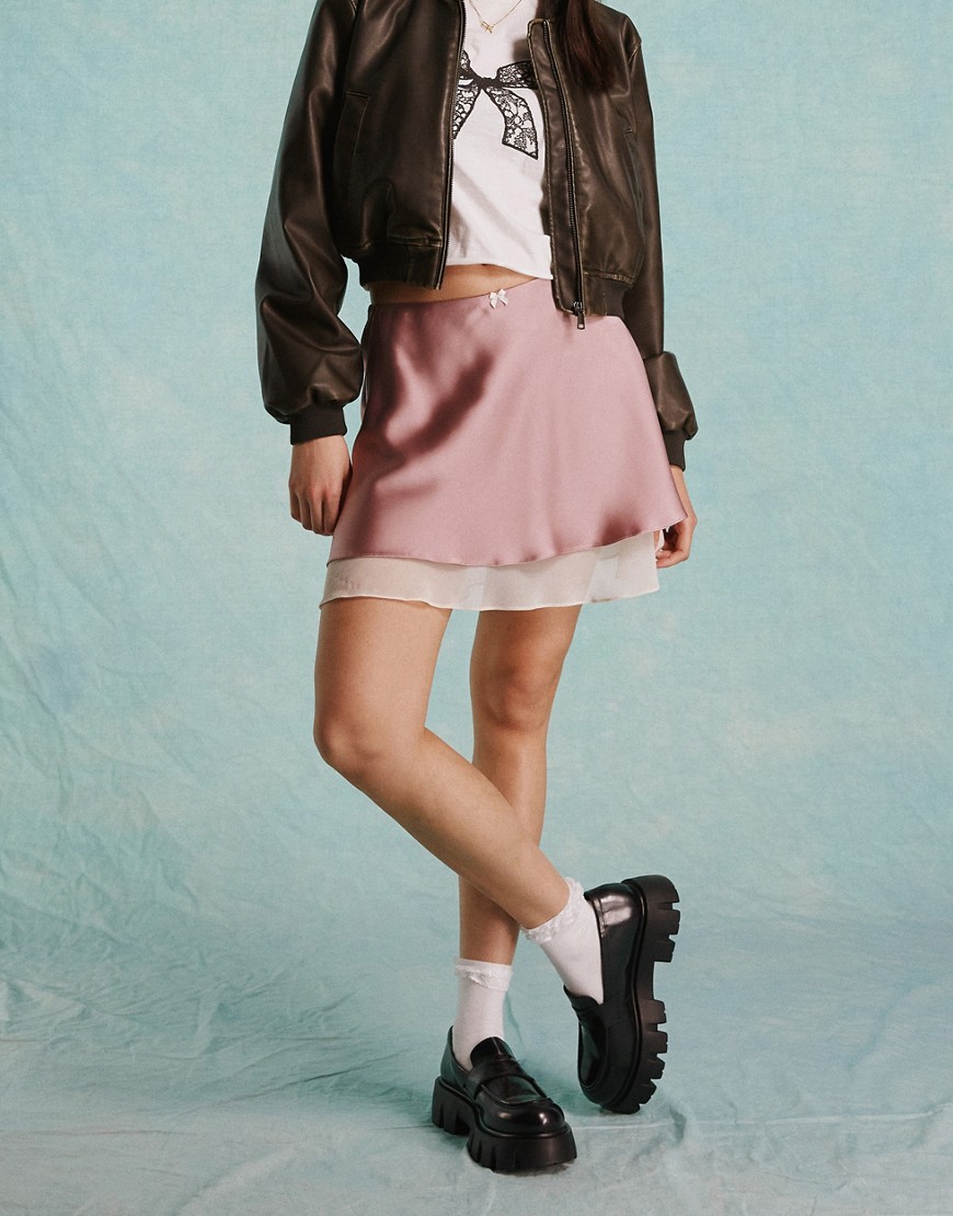 Miss Selfridge satin double layer mini skirt-Pink