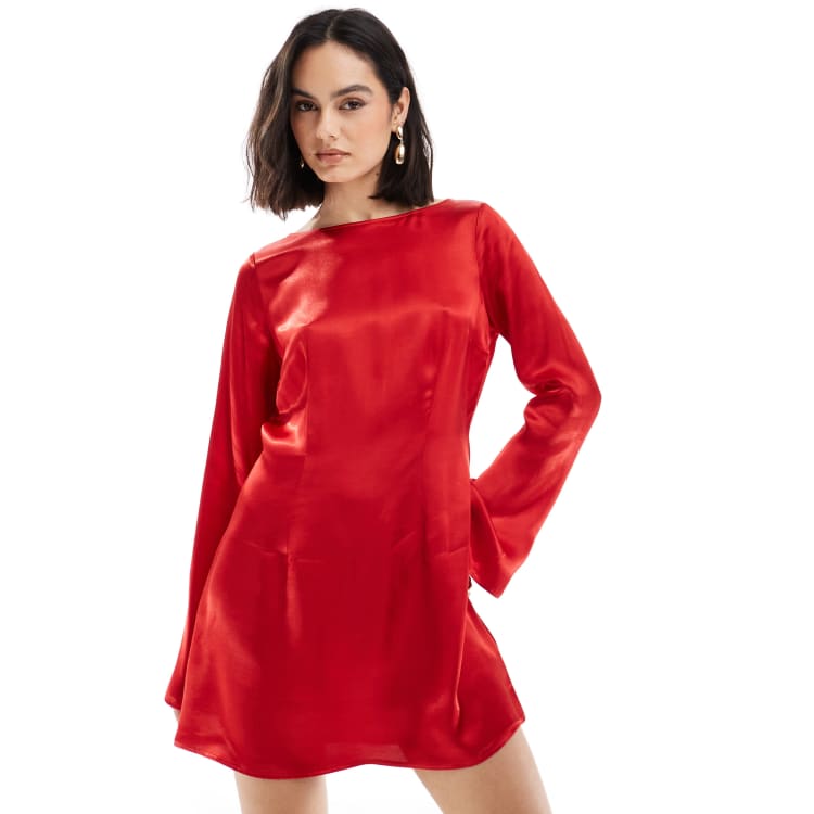 red long sleeve flare dress Chiclily Women's Midi Dress 3/4 Sleeve Flare A-line Long Maxi Dress with  Pockets for Spring Fall, Red Base White Hearts L