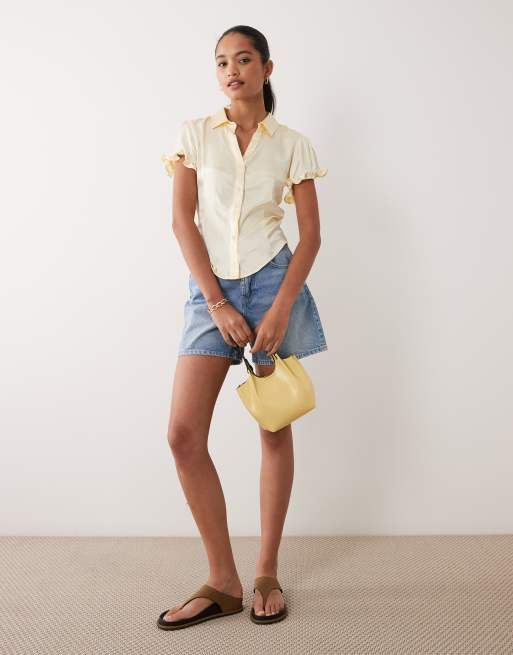Miss Selfridge satin fitted shirt in antique cream, 4 of 4
