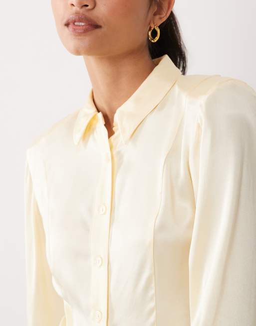 Miss Selfridge satin fitted shirt with shoulder pad, 2 of 4