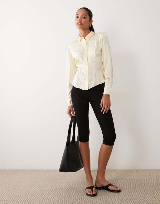 Miss Selfridge satin fitted shirt with shoulder pad, 3 of 4