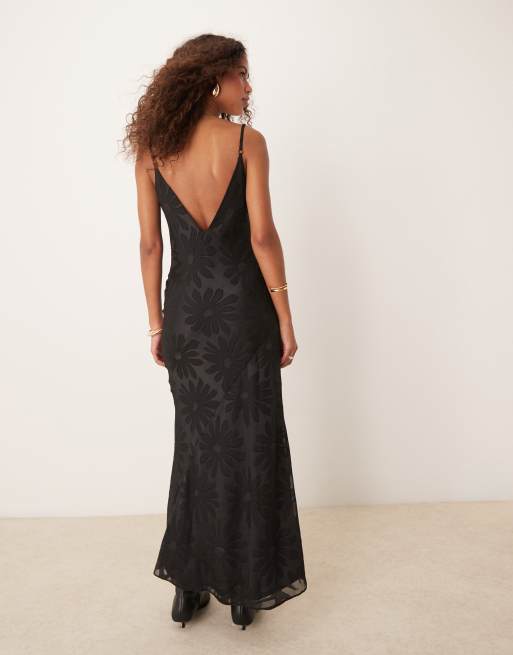 Miss Selfridge satin floral jacquard maxi dress in black