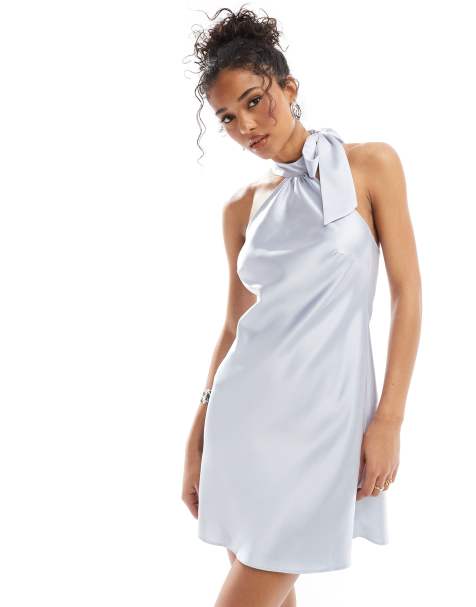 Miss Selfridge satin halter neck mini dress in sky blue - view 1