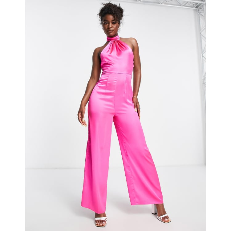 Louis Vuitton Halter Jumpsuit Hot Pink/ Fuchsia Silk Open Back