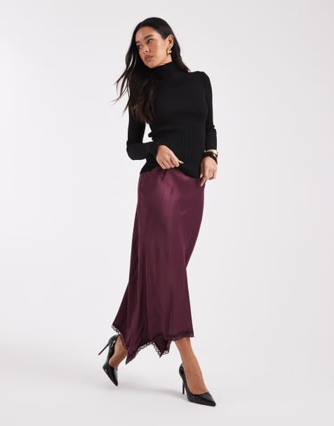 Miss Selfridge satin hanky hem midi skirt in fig
