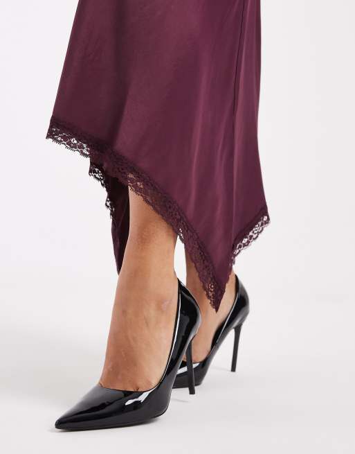 Miss Selfridge satin hanky hem midi skirt in fig ASOS