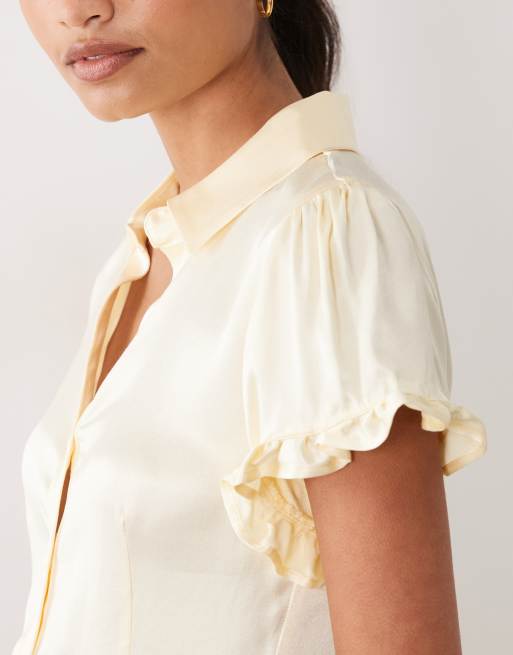 Miss Selfridge Satin-Hemd in Antikcreme mit taillierter Passform, 2 von 4