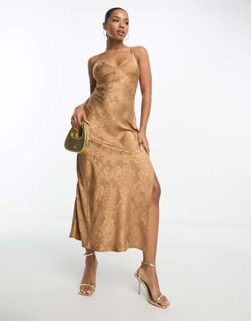 Gold lace store cocktail dress