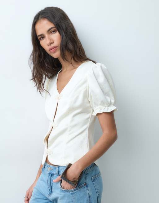 Miss Selfridge Satin-Jacquard-Top mit Mandarin-Kragen, 4 von 5