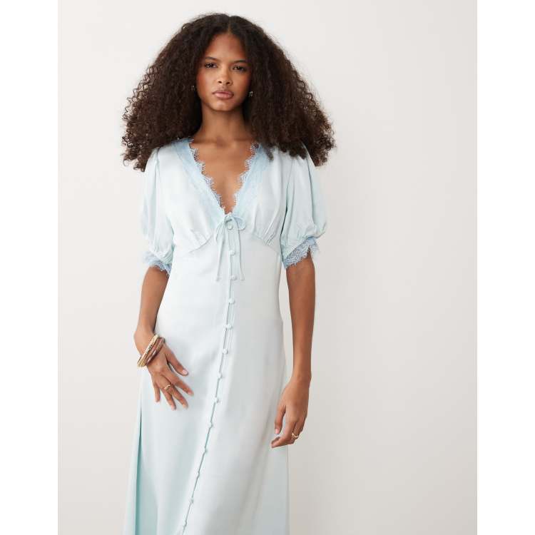 miss selfridge blue lace dress Miss Selfridge Denim Tiered Lace Insert Mini Dress in Blue