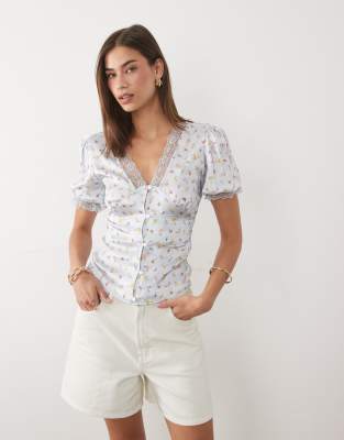 Miss Selfridge Satin Lace Trim Tea Top In Multi
