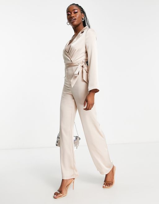 Long satin jumpsuit with bow - Women