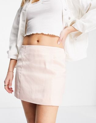 Miss Selfridge satin low rise mini skirt co-ord in soft pink