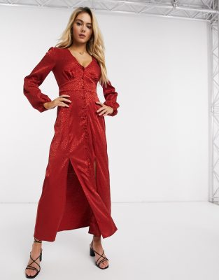 red maxi satin dress