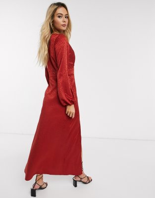 maxi red satin dress