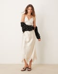 [Miss Selfridge] Miss Selfridge satin maxi dress with lace insert in ivory-White 14 IVORY