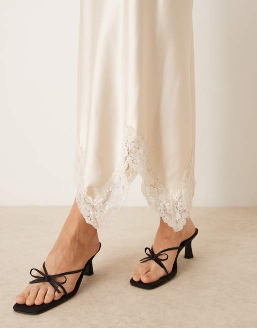 Miss Selfridge satin maxi dress with lace insert in ivory | ASOS