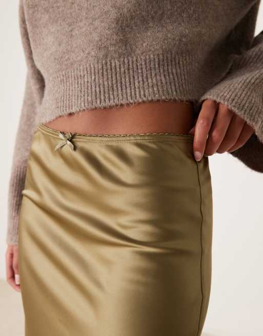 Miss Selfridge satin maxi skirt in khaki