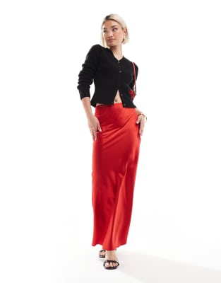 satin maxi skirt in red