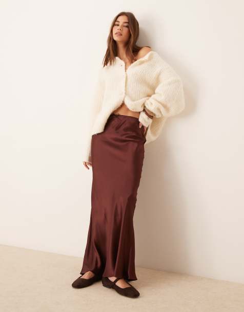 Miss Selfridge – Satin-Maxirock mit Bias-Cut und Schleifendetail - view 1