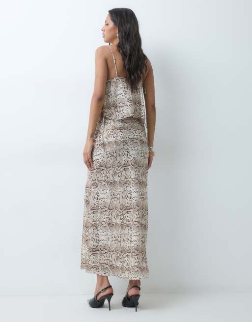 Miss Selfridge satin midi skirt with split set in snake, 4 of 5