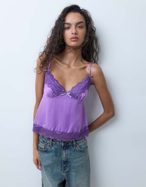 Miss Selfridge satin- och spetstopp i druvlila, 3 av 5