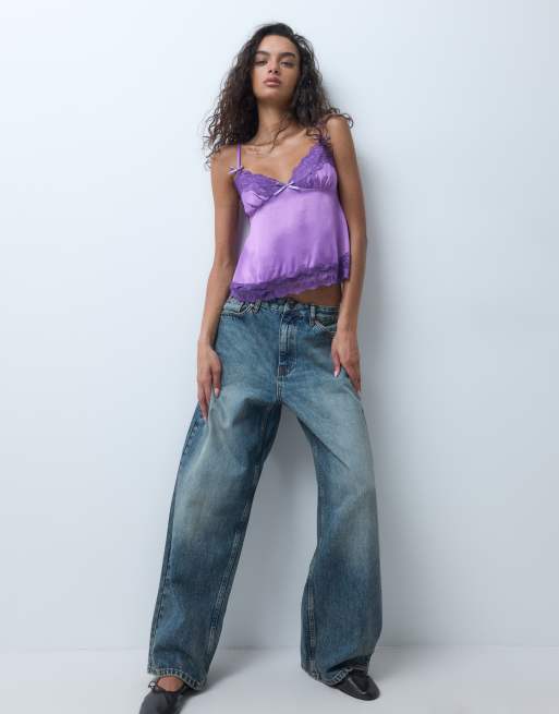 Miss Selfridge satin- och spetstopp i druvlila, 4 av 5