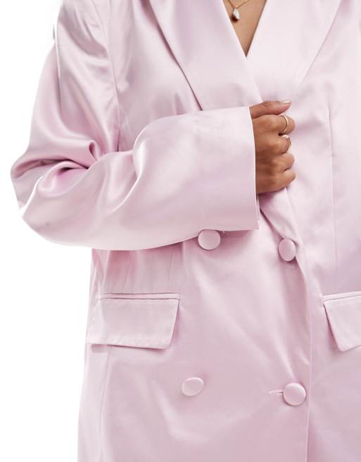 Miss Selfridge satin oversized double breasted blazer in pink, 3 of 4