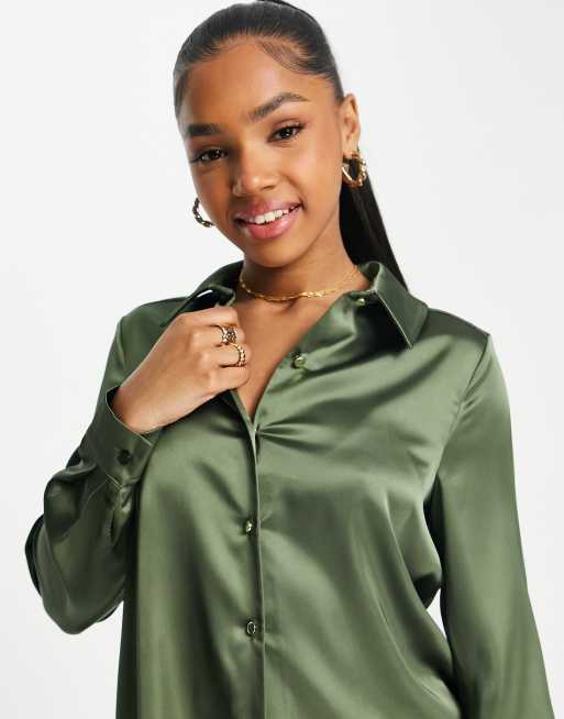 Khaki store satin blouse