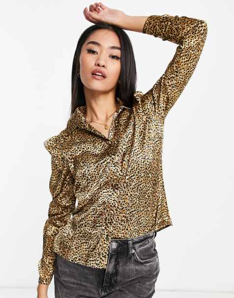 Miss Selfridge satin shirt in leopard print - view 1
