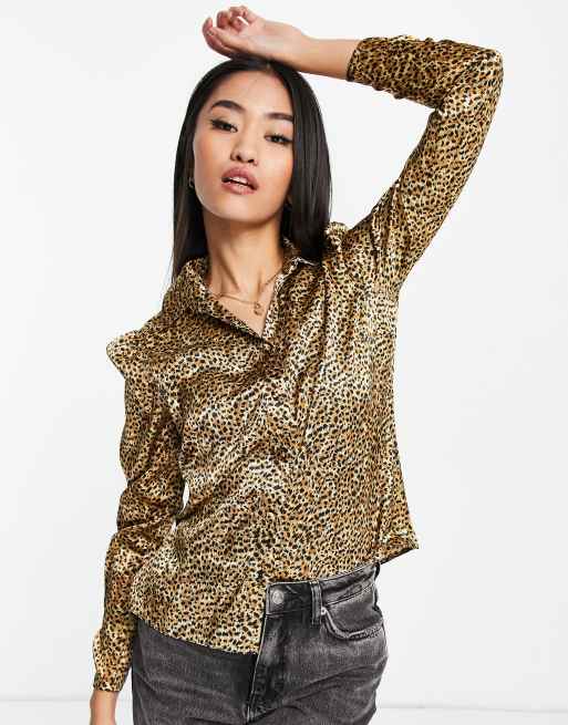 Miss Selfridge satin shirt in leopard print | ASOS