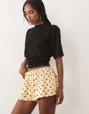 Miss Selfridge satin shorts in yellow polka dot