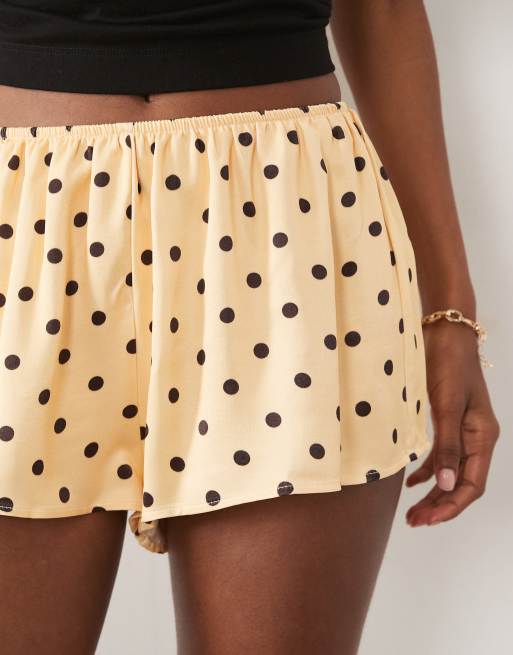Miss Selfridge satin shorts in yellow polka dot | ASOS