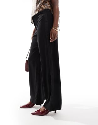 Miss Selfridge Satin Side Stripe Wide Leg Tux Pants In Black