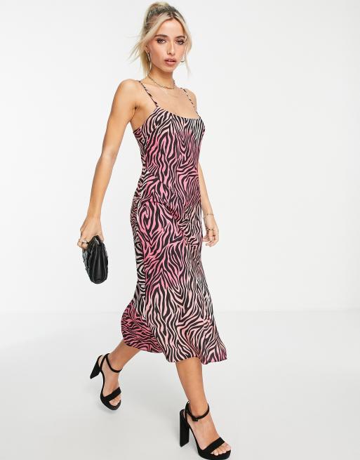 Miss Selfridge satin slip dress in mixed zebra print | ASOS