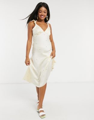 ivory satin midi dress