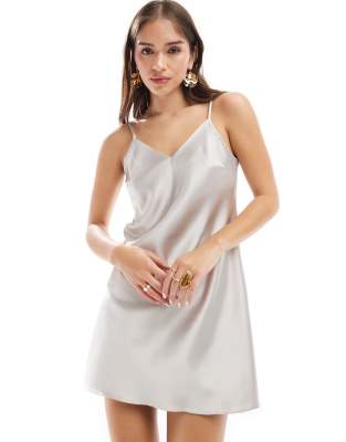 satin swing mini slip dress in silver